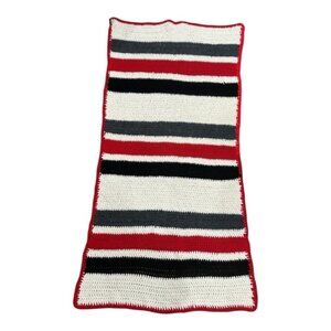 Crochet Blanket Multicoloured Striped Lap Blanket 26.5 x 51  Handmade Afghan